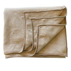 Pure New Wool Twin Size Blanket 83 x 67 Tan Creme Chevron Knit